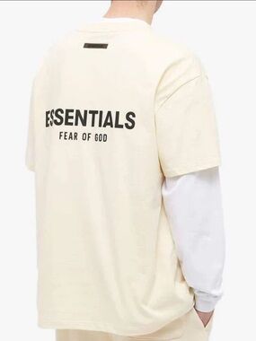 Essentials Cream Short-Sleeve Tee with Black Back Logo L